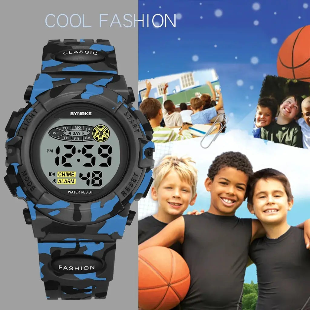 SYNOKE Student Sport Watch For Kids Colorful Electronic Watches 50M Waterproof Clock Children Digital Watch For Boys Camouflage