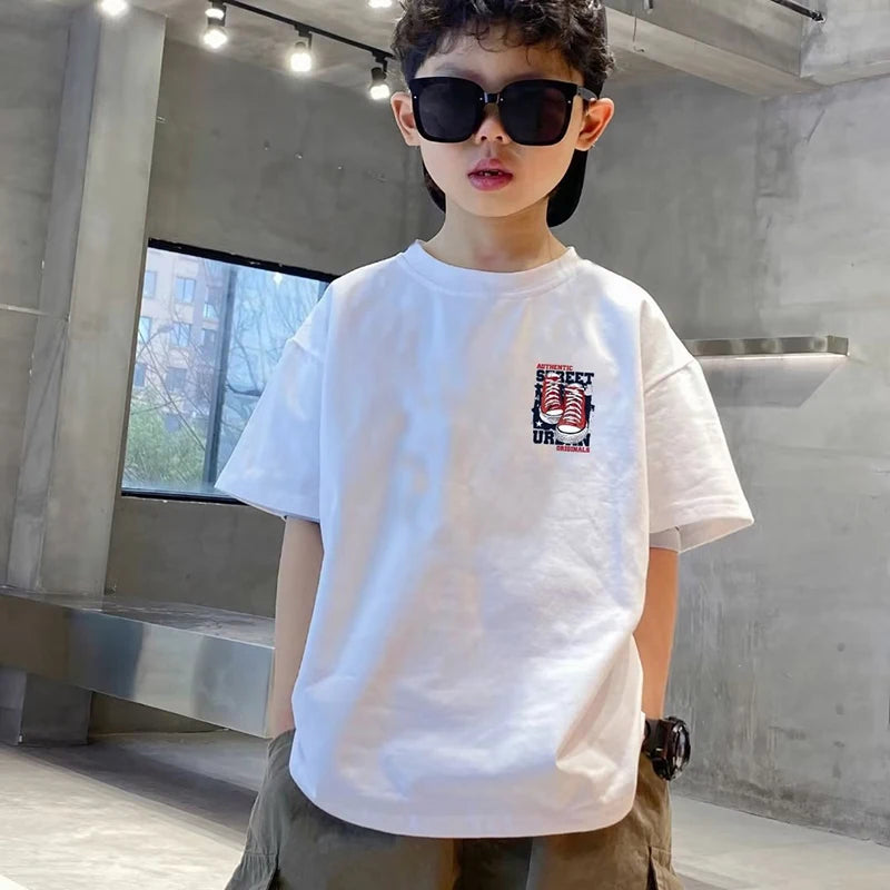 2023 Summer Kids Clothes Streetwear Print Cartoon T Shirt 100%Cotton Tops Tees Children Short Sleeve T Shirts Boys Girls Clothes