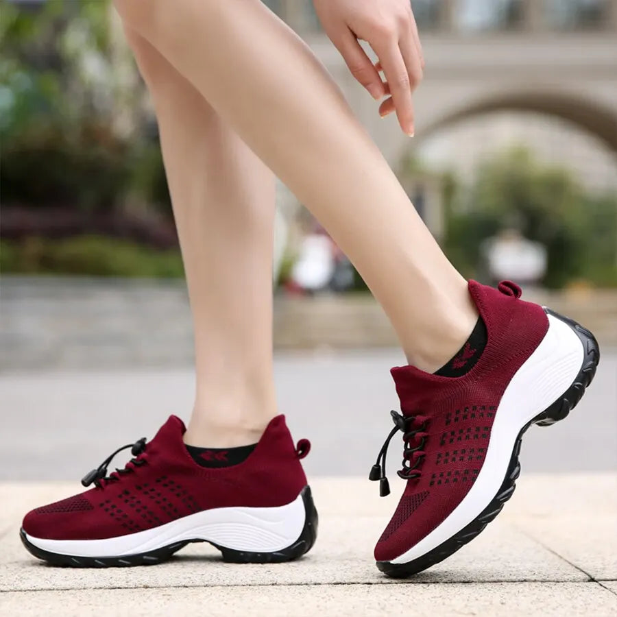 Women Fashion Sneaker for Walking Fitness Sport Shoes Chunky Platform Height Increasing Breathable Loafers Elastic Lady Trainers