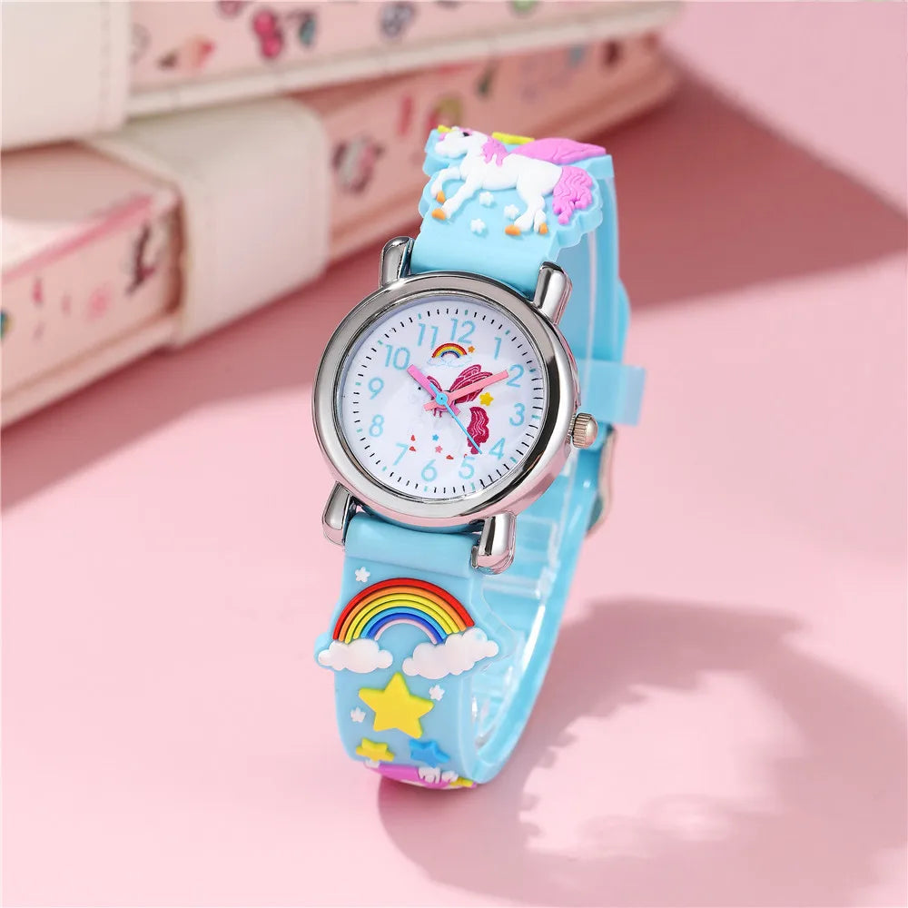 Cute candy color silicone strap unicorn pattern quartz Children's cartoon watch