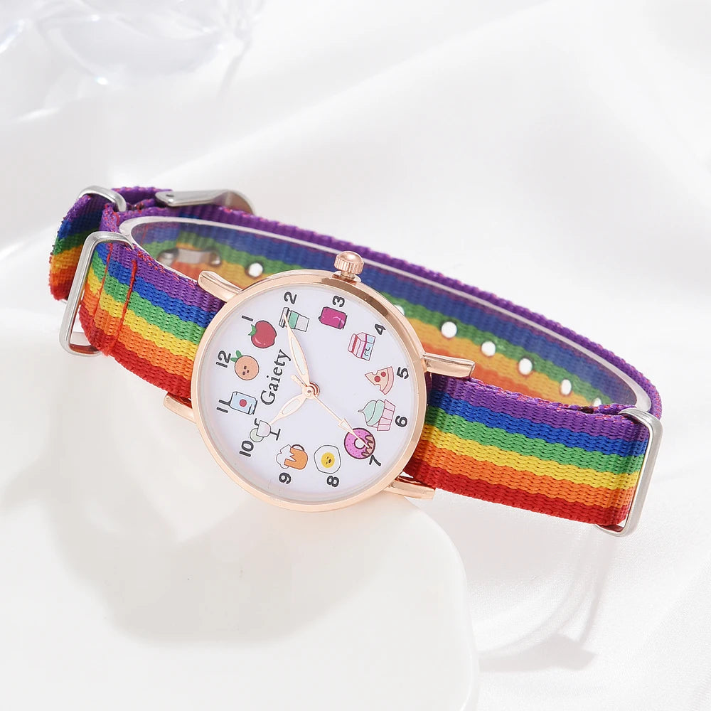 Fashion Luxury Women's Quartz Watches Ladies Rainbow Color Fabric Belt Wristwatch For Women Stylish Dress Reloj Mujer