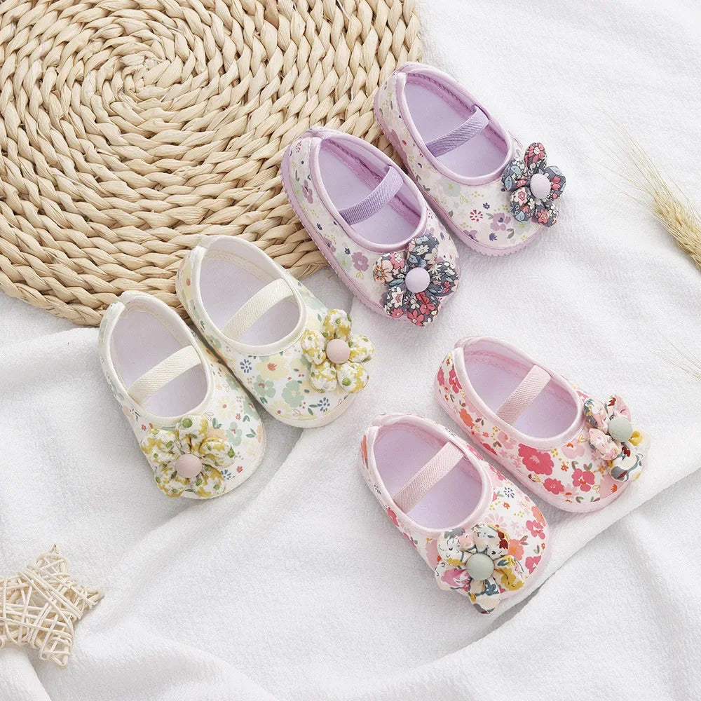 Baby Shoes for Kids Girls Colorful Flowers Princess Shoes Infant Toddler Soft Cotton Anti-slip First Walkers Shoes 0-18 Months