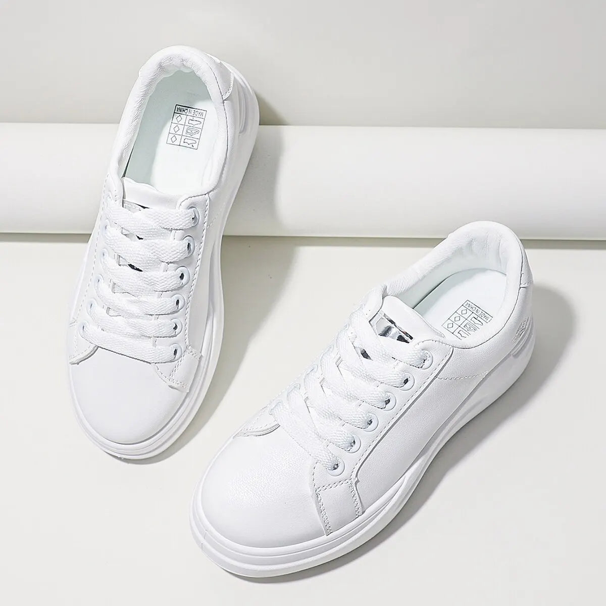 Women's Casual Sneakers White Metallic Detail Floral Embroidered Lace-Up Front Skate Shoes Womens Lightweight Walking Shoes