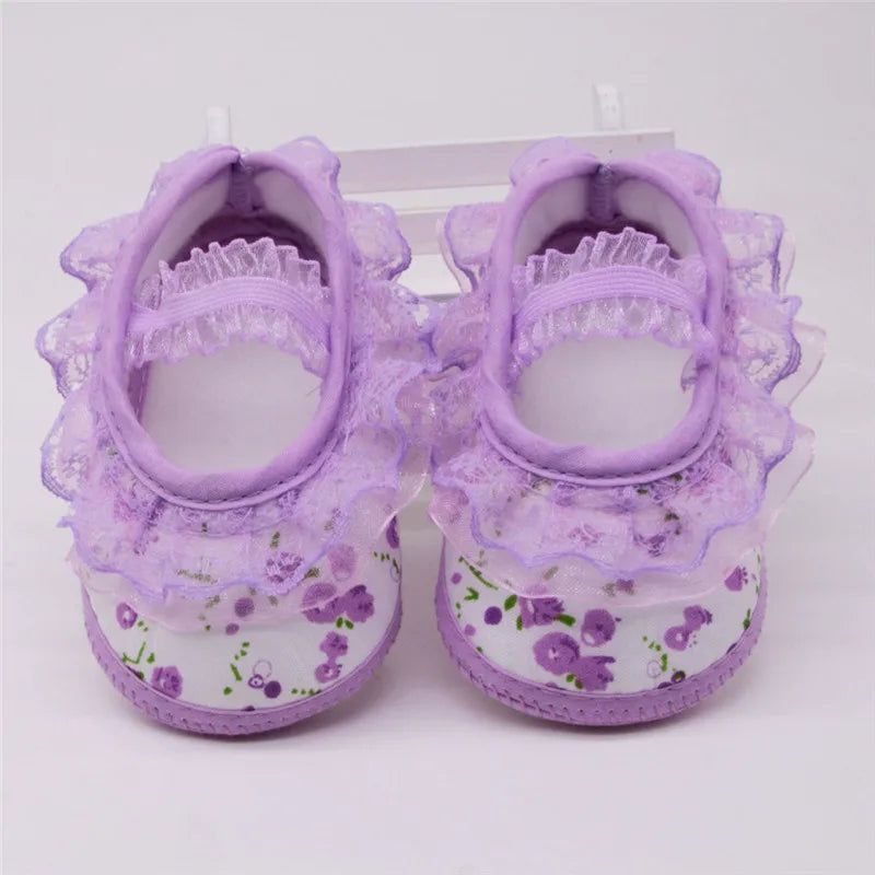 Princess Party Lace Floral Soft Sole Crib Shoes Newborn Baby Girl Shoe Anti-slip Sneaker Prewalker Toddler Kid 0-12M Pink Shoes