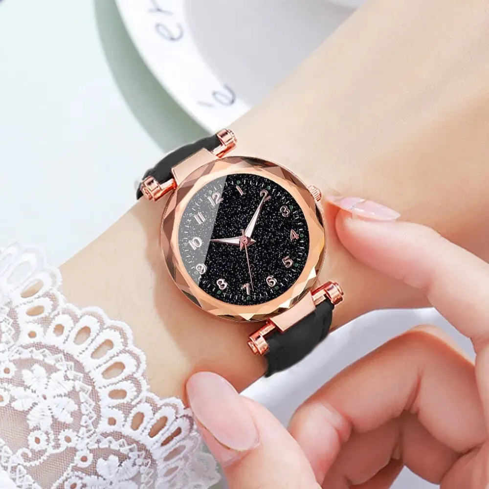 5pcs Set Womens Watches Set Ladies Fashion Watch Black Female New Simple Casual Womens Analog WristWatch Bracelet Gift No Box