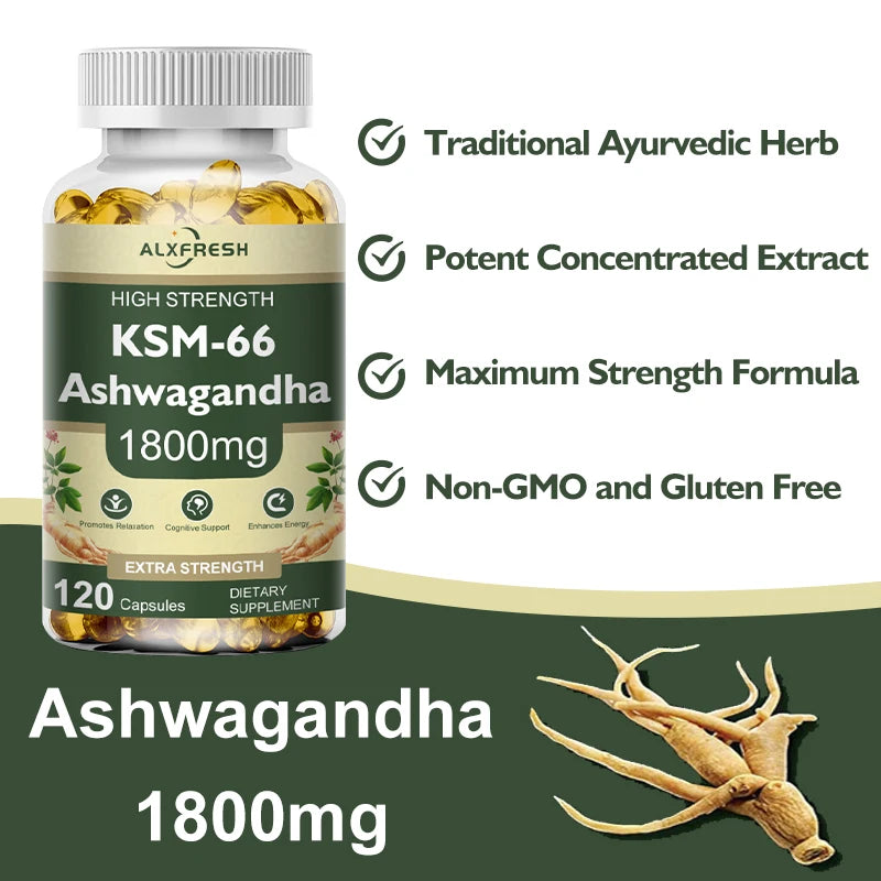 KSM-66 Natural Ashwagandha Capsules Ashwagandha Supplement| 1800mg for Health Support - Plant Based Vegan Gluten-Free