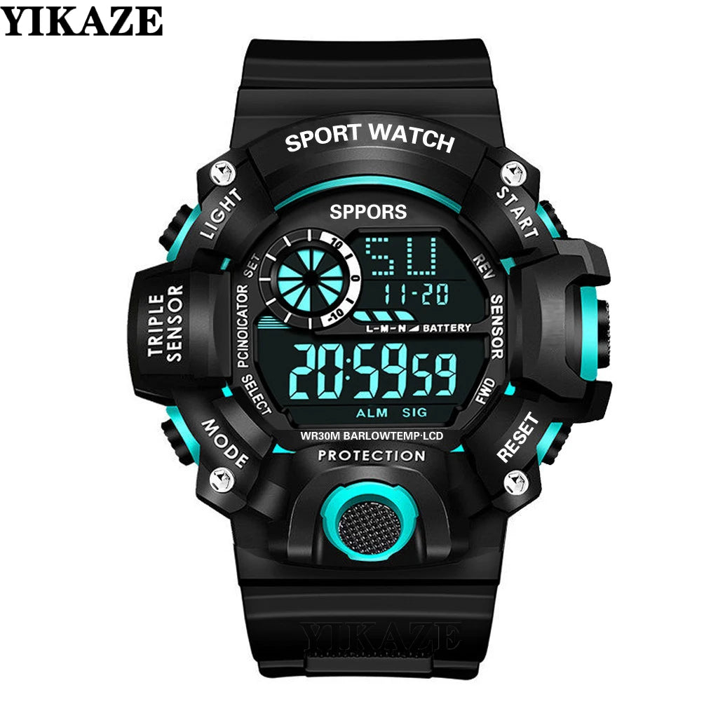 Men's Watch Fashion Sports Electronic Wristwatch Large dial Multifunctional Waterproof Luminous Alarm Kids Male's Military Watch