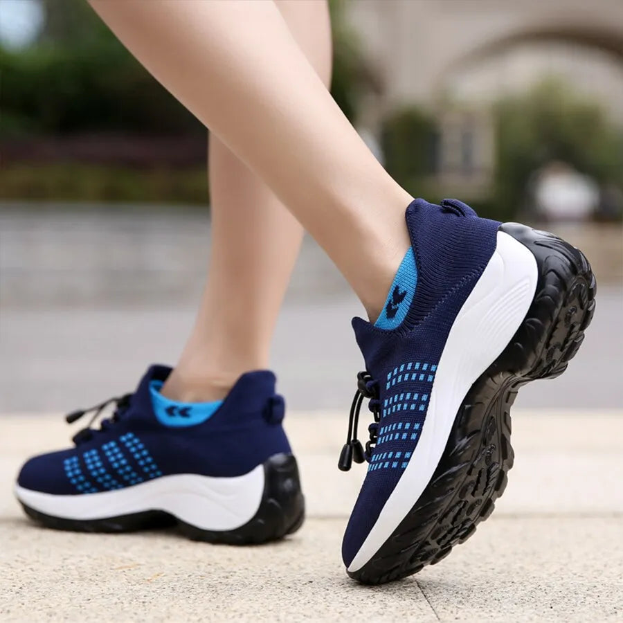 Women Fashion Sneaker for Walking Fitness Sport Shoes Chunky Platform Height Increasing Breathable Loafers Elastic Lady Trainers