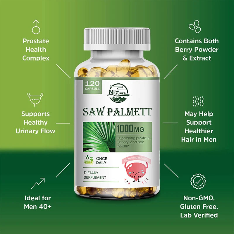 Nature’s live Saw Palmetto Extract 1000mg | 120 Capsules | Prostate Supplement | For Adult