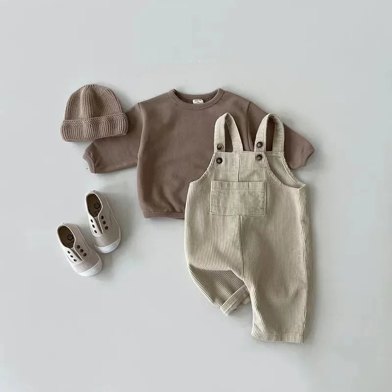 Autumn Winter Toddler Baby Boys Girls Solid Corduroy Suspander Romper Kids Playsuit Jumpsuit Clothes