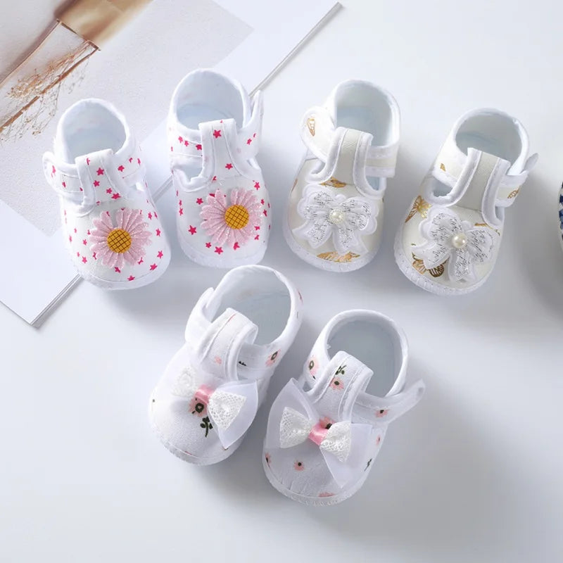 Newborn Baby Girl First Walkers Soft Sole Crib Toddler Shoes Infant Baby Girls Cute Floral Bow Shoes