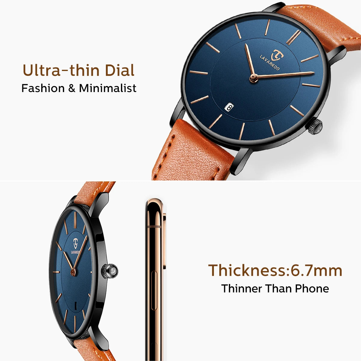 Mens Watches, Minimalist Fashion Simple Wrist Watch for Men Analog Date with Leather Strap