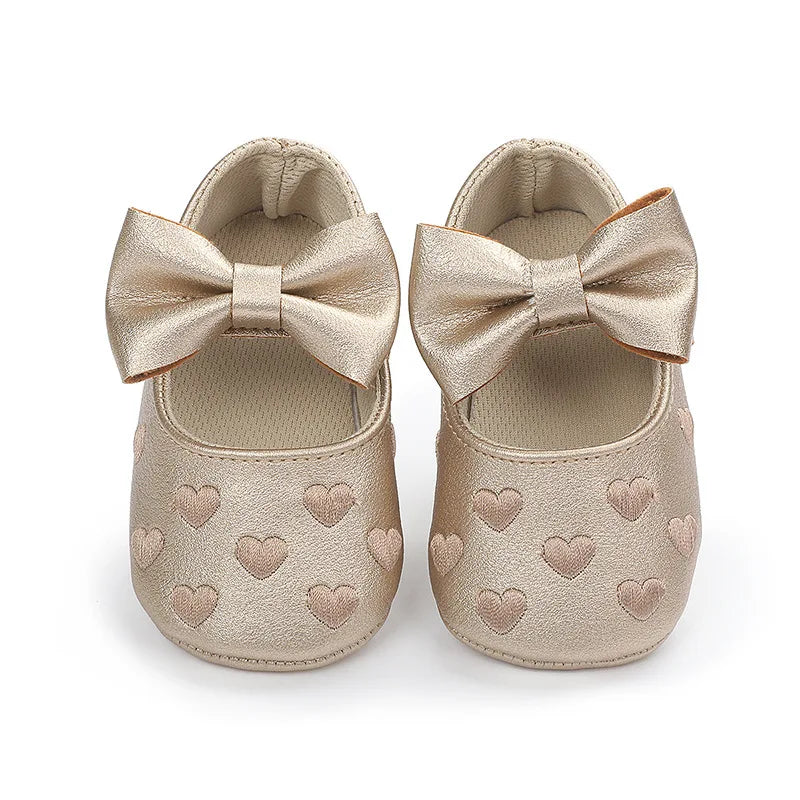 PU Leather Bowknot Baby Girls Shoes Cute Moccasins Heart Soft Sole Flat Shoes First Walkers Toddler Princess Footwear Crib Shoes