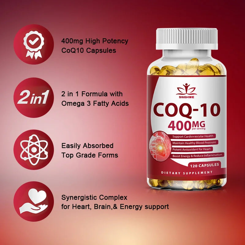 120PCS Coenzyme Q10 Capsules Provides Energy Vitamins Health Food Organic Ultra High Absorption COQ10