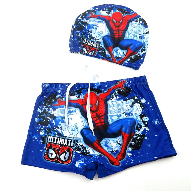 Disney Anime Spider man Kid Swimwear Pants Cap Set Baby Boy Swimsuit Shorts Cartoon Spider man kidsSwimming Trunks Glasses Gift