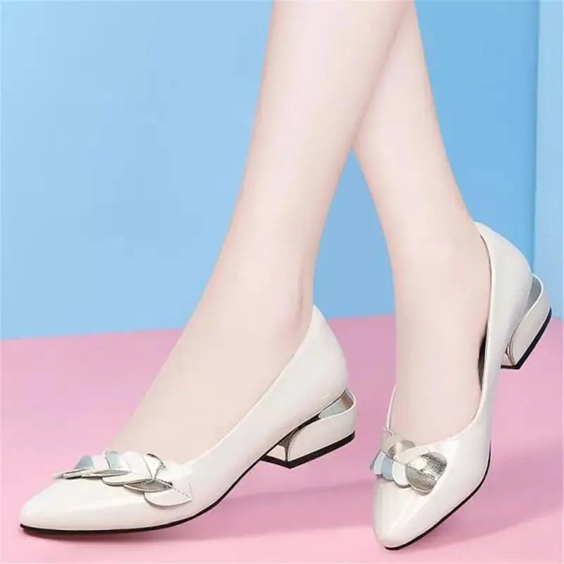 Women Dress Shoes Patent Leather Mid Heel Pumps Fashion Shoes Pointed Toe Slip on Office Ladies Shoes Zapatos Black Women Shoes