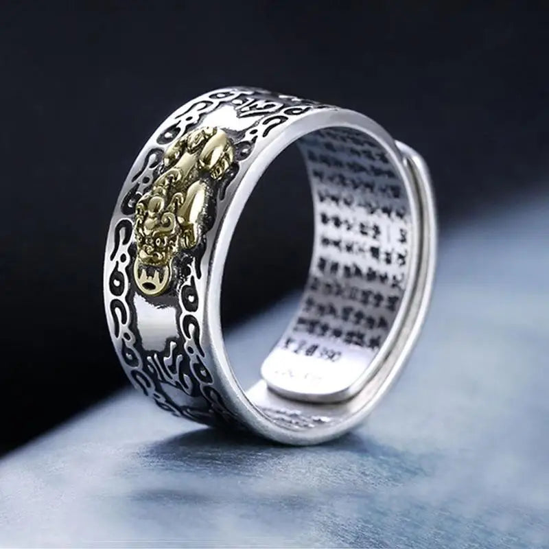 Chinese Feng Shui Pixiu Ring Silver Plated Copper Coins Adjustable Rings for Women Men Amulet Wealth Lucky Jewelry Birthday Gift