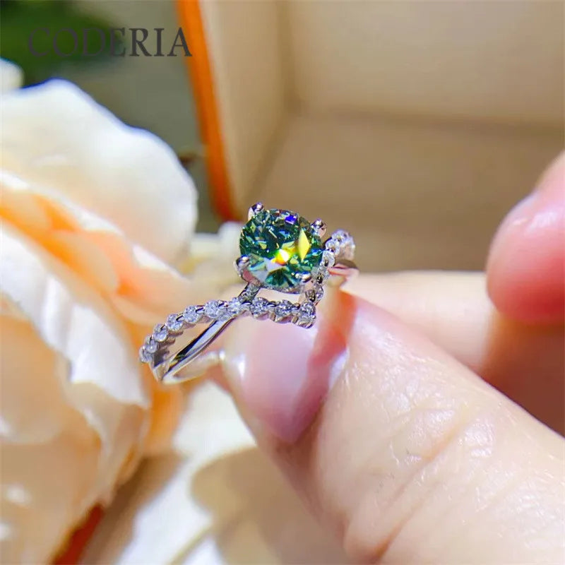 GRA Certified Real Green Moissanite 1 Carat Star River Ring Pass Diamond Test 925 Sterling Silver Couple Engagement Band Rings