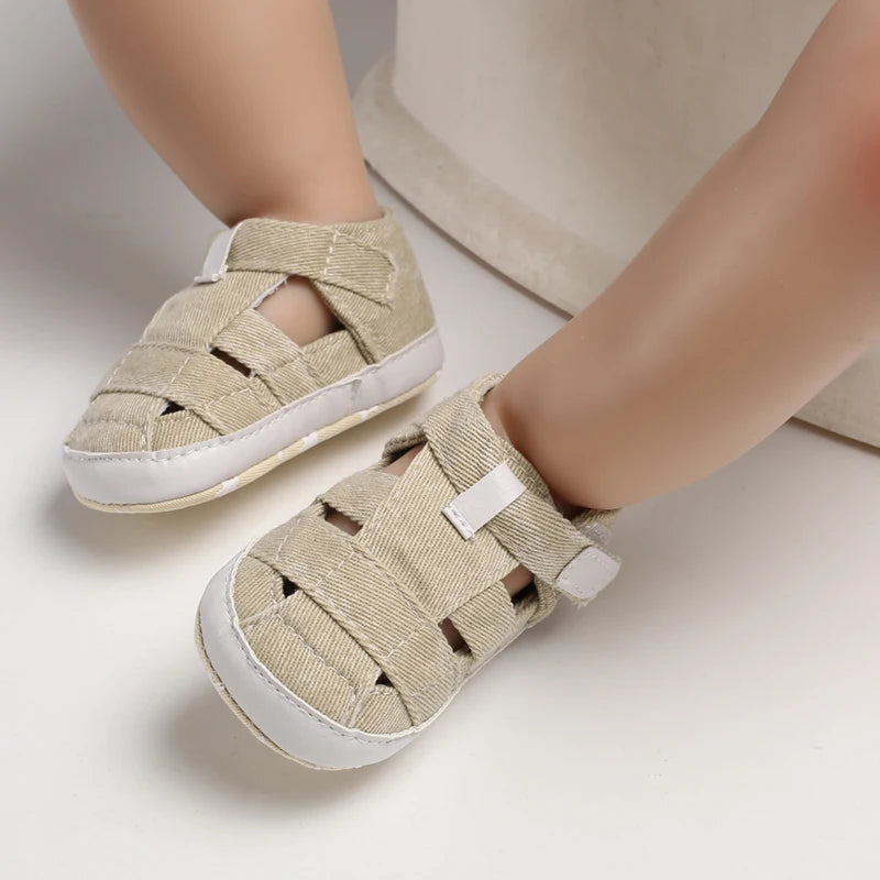 Newborn Boys And Girls Baby Shoes Fashion Canvas Soft Soles First Walking Shoes Breathable Sandals Popular Summer Beach Shoes