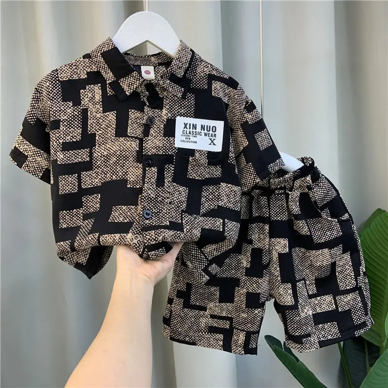 Baby Clothes Boys Summer Shirt Short-sleeved Suit 2024 New Baby Trendy Brand Children's Cool and Handsome Two-piece Set