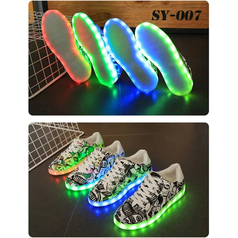 Size 34-42 USB Charger Glowing Sneakers Boys LED Slippers Luminous Sneakers Girls Breathable Shoes Children Led Casual Shoes