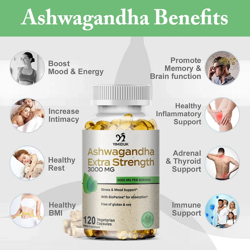 Ashwagandha Extract Capsules Improved Sleep Relieve Stress Enhances Immunity Potency Erection Male Healthy Supplement