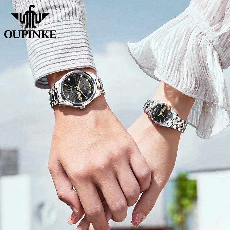 OUPINKE Simplicity Couple Watches for Men and Women Luxury Brand Automatic Mechanical Wristwatch Lover's Valentine's Gifts Watch