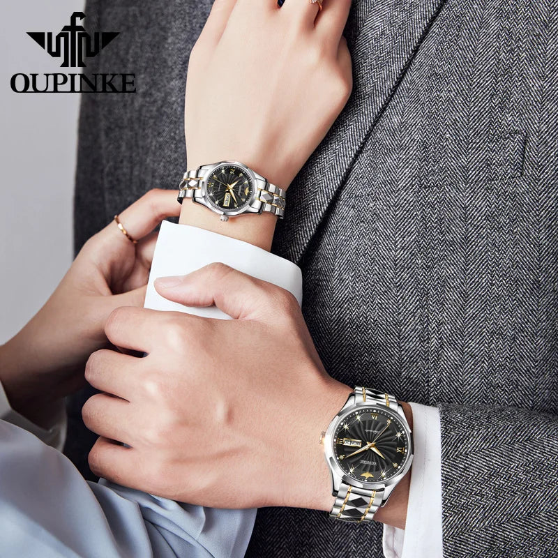 OUPINKE Simplicity Couple Watches for Men and Women Luxury Brand Automatic Mechanical Wristwatch Lover's Valentine's Gifts Watch