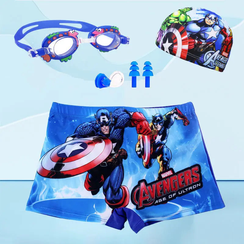 Disney Anime Spider man Kid Swimwear Pants Cap Set Baby Boy Swimsuit Shorts Cartoon Spider man kidsSwimming Trunks Glasses Gift