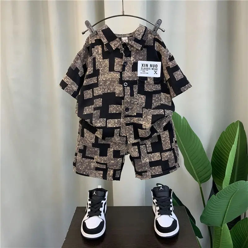 Baby Clothes Boys Summer Shirt Short-sleeved Suit 2024 New Baby Trendy Brand Children's Cool and Handsome Two-piece Set