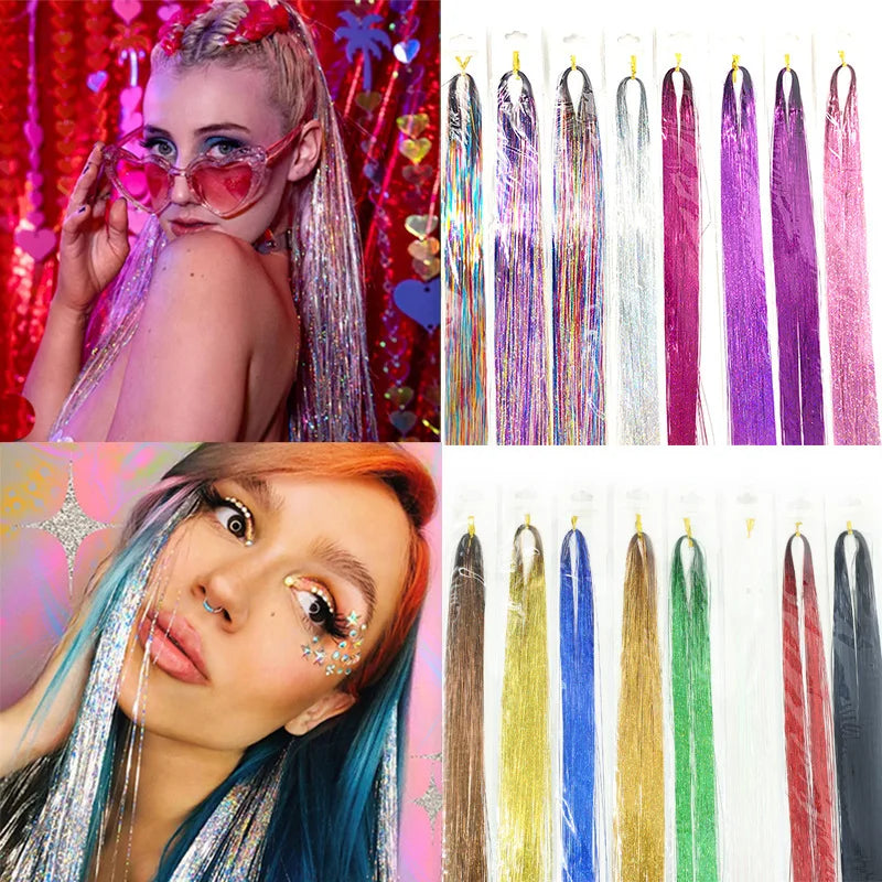 Shiny Sparkle Hair Tinsel Kit Rainbow Women Colorful Glitter Bling Hair Extension Twinkle Hair Dazzles Accessories for Braiding