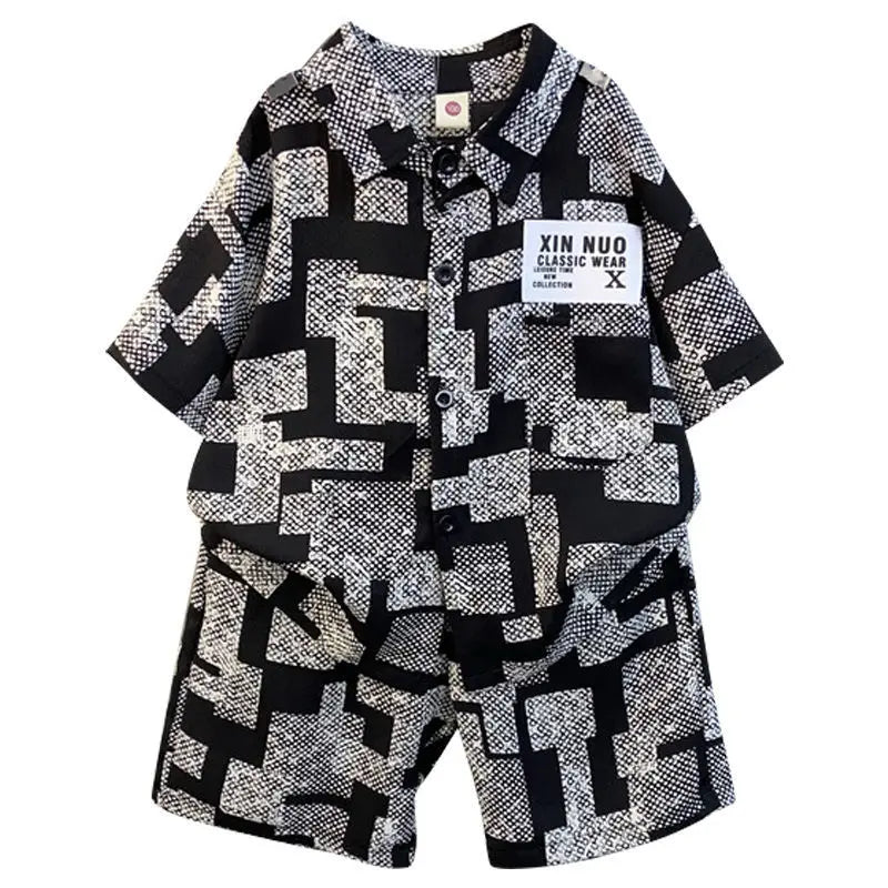 Baby Clothes Boys Summer Shirt Short-sleeved Suit 2024 New Baby Trendy Brand Children's Cool and Handsome Two-piece Set