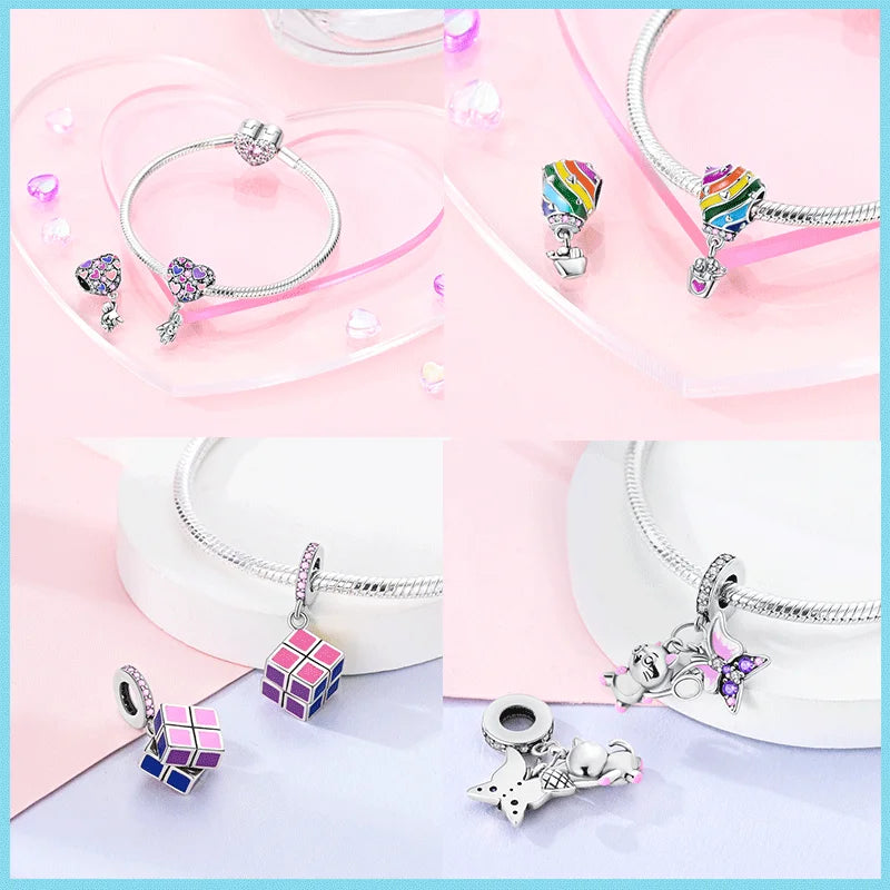 100% Real 925 Sterling Silver Glass Butterfly Luggage Aircraft Charms Fit Pandora 925 Original Bracelets Fine DIY Jewelry Making