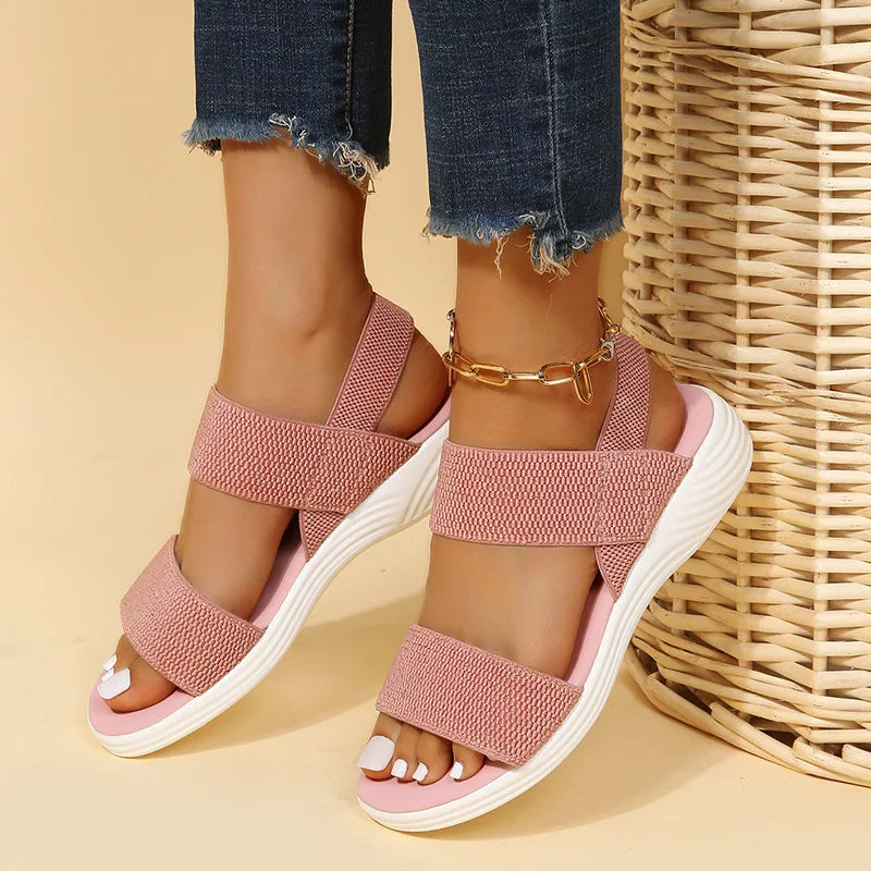 Women Summer Fashion Sandals Mesh Casual Fish Mouth Sports Sandals Large Size Flying Woven Flat Shoes Sandalias Mujer