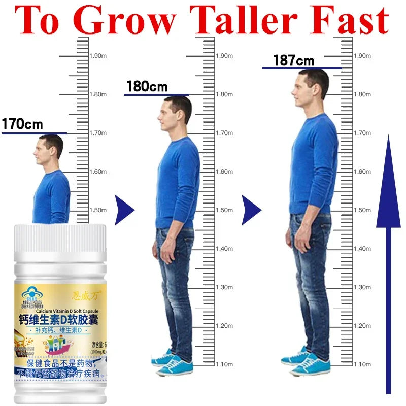 Height Growth Calcium Vitamin D Pills Natural Vegan Capsules To Grow Taller Bone Strength Height Booster For  Adults 60 Softgel