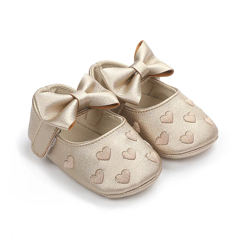 PU Leather Bowknot Baby Girls Shoes Cute Moccasins Heart Soft Sole Flat Shoes First Walkers Toddler Princess Footwear Crib Shoes