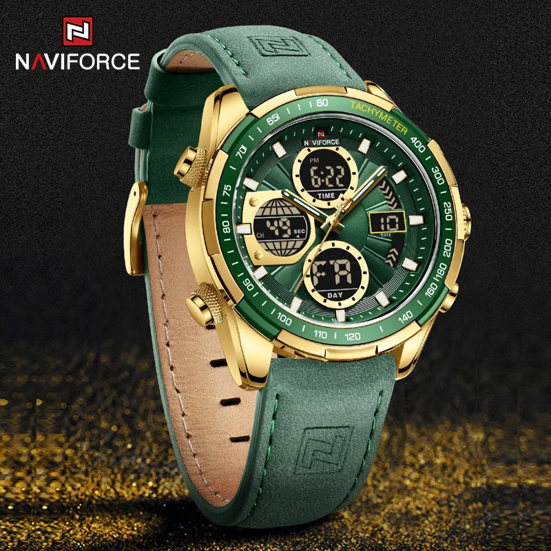 NAVIFORCE 2022 New Fashion Luxury Men Watches Top Brand Genuine Leather 30m Waterproof Digital Analog Quartz Luminous Male Clock