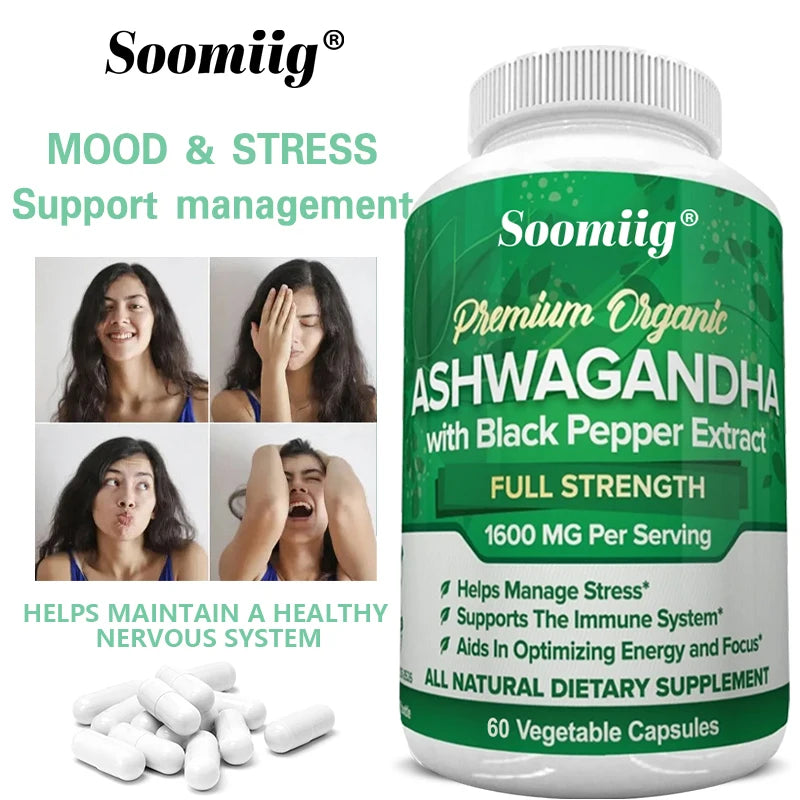 Soomiig Ashwaganda Extract 1600mg Stress and Emotional Support Immune System Helps Relax Support Sleep Improve Energy Levels