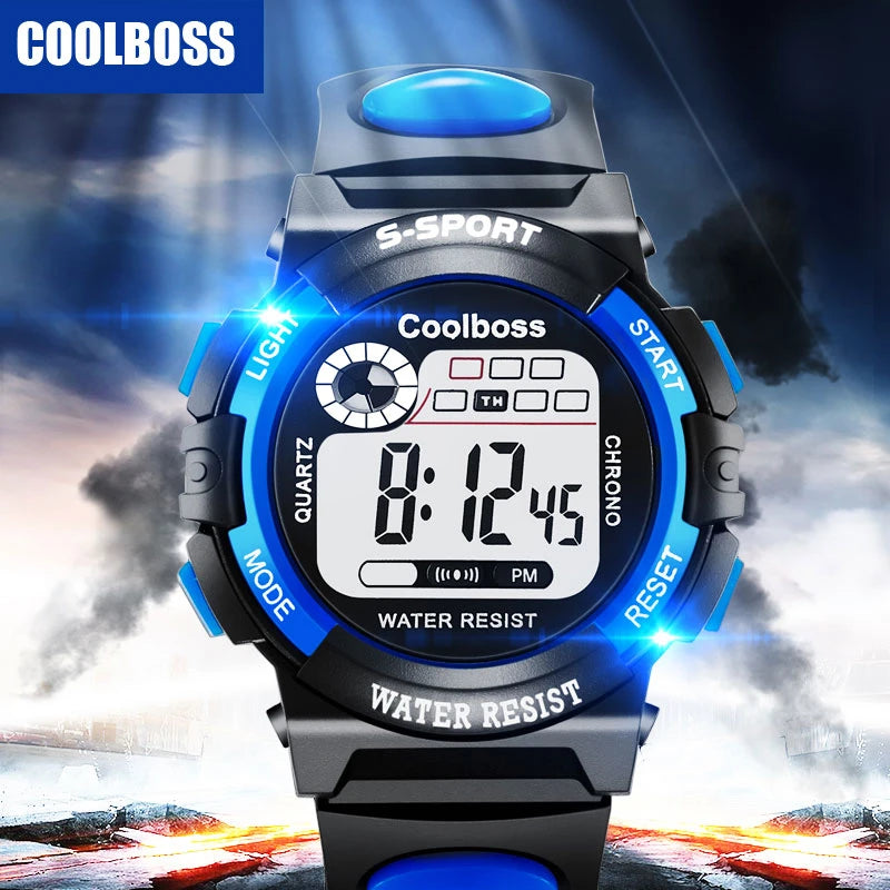 Coolboss Brand Children Watch Sports Digital Watch for Kids Boys Girls Student 30M Waterproof Multifunctional LED Wristwatch