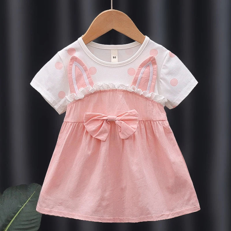 Toddler Girl Dress Cartoon Rabbit Ear Princess Costume Bow Birthday Dress Baby Girl Clothes Children A-Line Dress Kid A1024