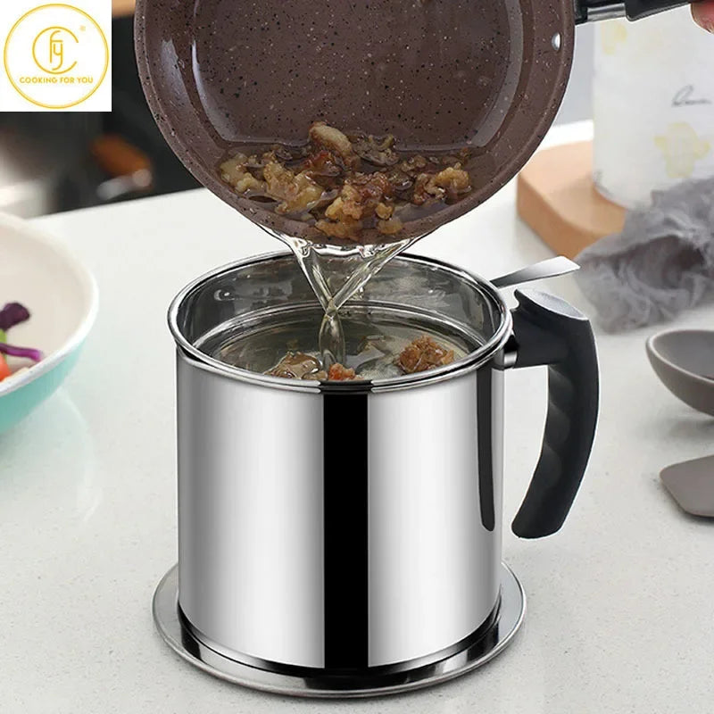 1.3L/1.8L 304 Stainless Steel Oil Strainer Pot Container Jug Storage Can with Filter Cooking Oil Pot for Herb & Spice Tools