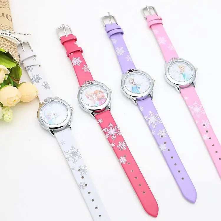 Elsa Watch Girls Elsa Princess Kids Watches Leather Strap Cute Children's Cartoon Wristwatches Gifts for Kids Girl Frozen Clock