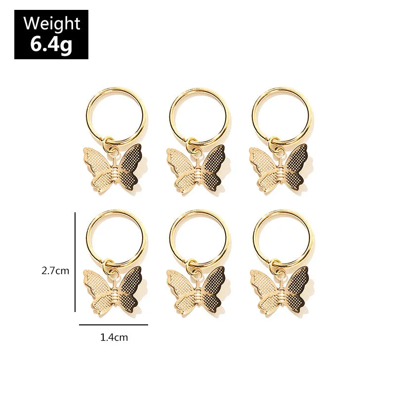 6Pcs Butterfly Star Pendant Hair Clip For Women Braid Trendy Metal Rings DIY Western Style Accessories Girls Headdress Tocado